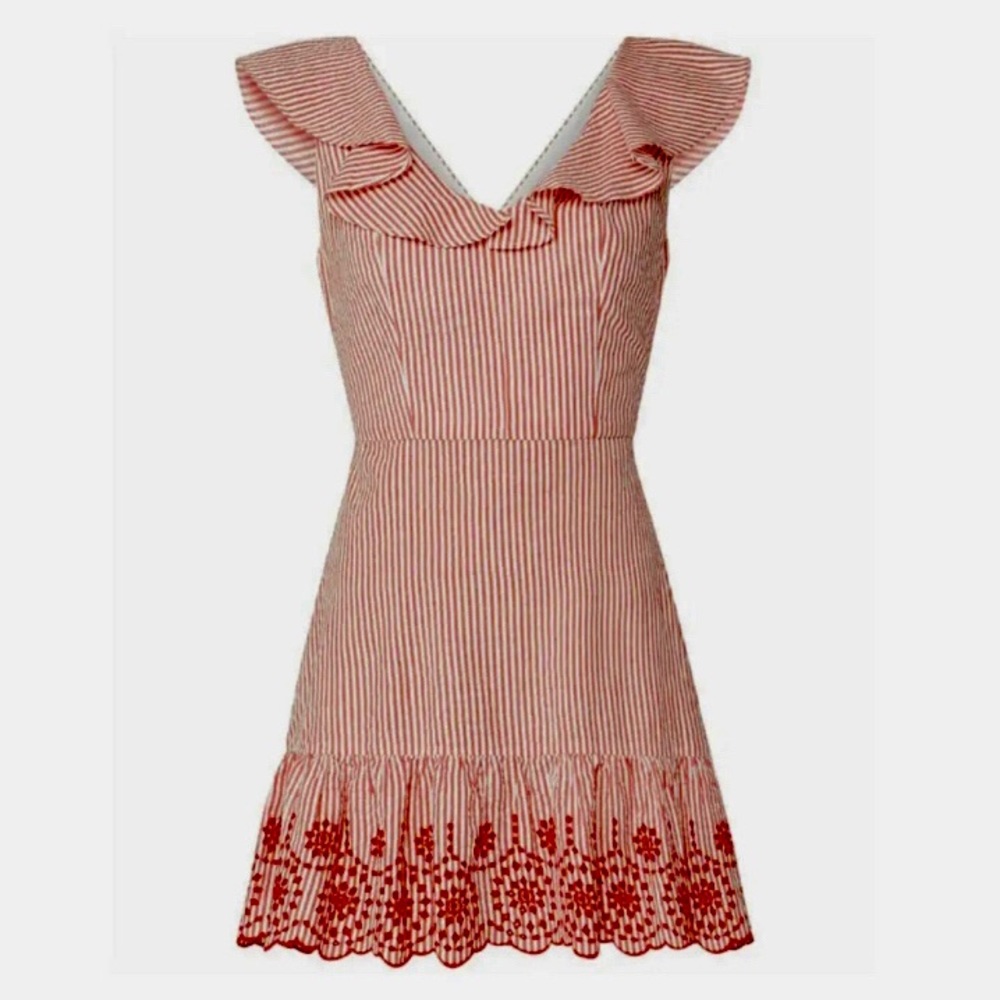 BCBGeneration Size 4 Red and White Striped Seersucker Mini Dress
